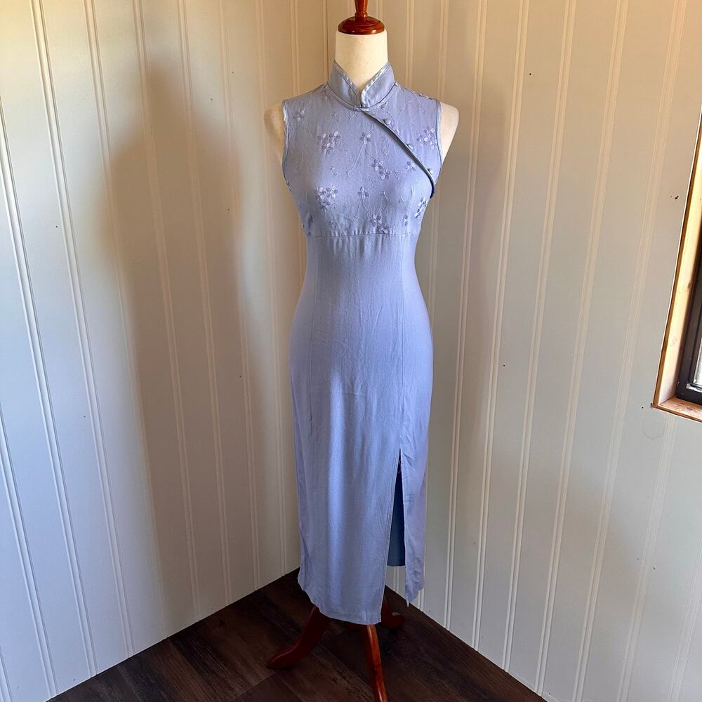 Vintage 90s Blue Floral Midi Dress Juniors 5